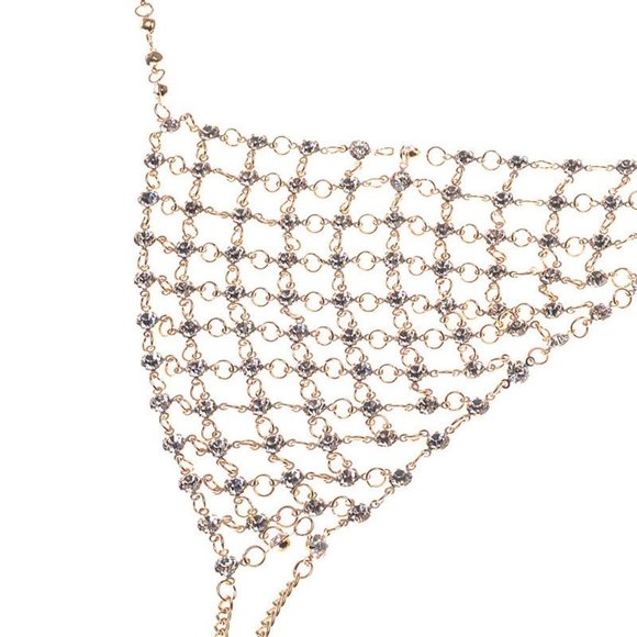 Sexy Gypsy Chain Bikini bra Rhinestone body Jewelry Harness V Statement Necklace - Picture 7 of 10